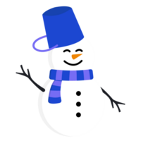 Wink White Snow Man with Twig Hand Up Wearing Blue Bucket Hat and Scarf png