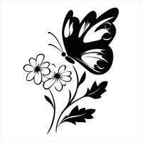 A butterfly silhouette and flower on a white background with a butterfly on it vector