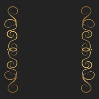 Decorative vintage frame or border with vertical swirls divider and copy space. Template for covers, invitations, menu. Gold layout on dark background vector