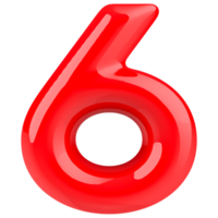 Number 6 Red 3D Render png
