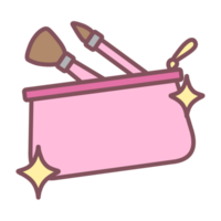 Cute pastel cosmetic make up, make up pouch with brushes illustration png