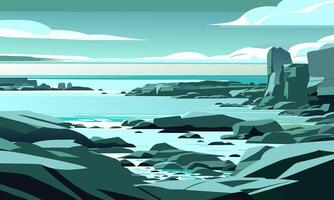 View of the sea from the coastal cliffs, illustration. vector