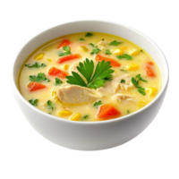 Chicken Soup with Corn and Vegetables in a Bowl on Transparent Background png