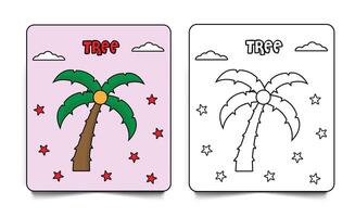 Palm tree coloring page card line art and illustration for kids isolated on white background vector