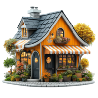 Small House with Porch and Flowers on the Front on Transparent Background png