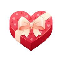 Red heart shaped gift box with white bow. Festive gift wrapping for Valentine's Day. isolated element vector