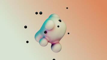 Liquid fluid dynamic abstract animated white metaball floating spheres blobs drops bubbles in transition deformation beige background with black little pearls 3d render for presentation business adds photo