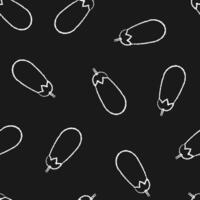 Autumn chalk contour vegetable seamless pattern. Background design with chalk silhouette eggplant vegetables on black chalkboard. Seamless illustration for season celebration card pattern. vector