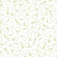 Outline seamless vegetable background flat illustration. Fresh food background in green and white colors with line silhouette vegetable seamless element for healthy diet decor or wallpaper vector