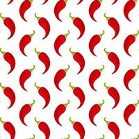 Organic vegetable seamless pattern. Trendy food design background in modern red colors with chili or cayenne pepper vegetables. Cute illustration for wrapping paper or season celebration card. vector