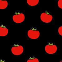 Tomato seamless vegetable pattern flat illustration. Natural food pattern design with red tomato vegetable seamless texture on black color for wrapping paper or autumn celebration card. vector