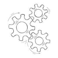 Industrial gears sketch illustration. Teamwork concept factory mechanism with hand drawn cog and gear signify communication progress. Cogwheel graphic for web element or modern background vector