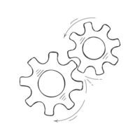 Mechanical gears sketch. Teamwork concept design element, factory mechanism with hand drawn cog and gear signify communication progress. Cogwheel illustration for pictogram template. vector