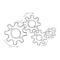 Mechanical cogs technology sketch. Cooperation concept design element with hand drawn cog and gear signify people commucnication. Cogwheel illustration for web element or modern background vector