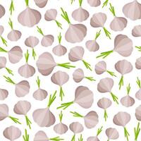 Flat vegetable seamless pattern. Trendy food design background in modern gray colors with abstract ordered garlic vegetables. illustration for vegetarian menu or backdrop print template. vector
