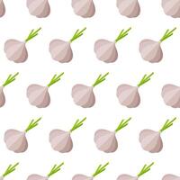 Flat vegetable seamless pattern. Trendy food design background in modern gray colors with geometric ordered garlic vegetables. illustration for organic fabric print or backdrop template. vector
