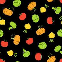 Silhouette seamless vegetable background flat illustration. Fresh food background in bright colors with autumn vegetable seamless element for healthy diet decor or vegan fabric print. vector