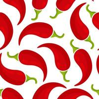 Summer vegetable seamless pattern. Retro style background ornament with chilli or jalapeno vegetables in bright red colors. Creative illustration for vintage wallpaper or season menu template. vector