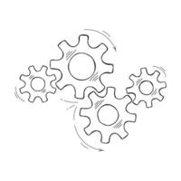 Industrial gears business sketch illustration. Development concept design element, hand drawn cog and gear signify innovation teamwork. Cogwheel graphic for pictogram template or web element vector