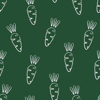 Decorative chalk contour style seamless vegetable pattern Chalked silhouette food design background on green chalkboard with carrot vegetables. Seamless illustration for restaurant menu pattern vector