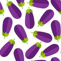 Fresh vegetable seamless pattern. Trendy decoration design background in modern purple and violet colors with eggplant or aubergine vegetables. Creative illustration for season menu template. vector