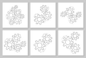 Mechanical gears collection hand drawn illustration. Set of cooperation concept design, engine system with sketched cog and gear signify human progress. Cogwheel doodle graphic for web element vector