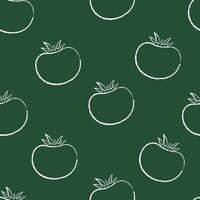 Decorative chalk silhoette seamless vegetable pattern. Retro food design background on green chalkboard with chalked contour tomato vegetables. Seamless illustration for wrapping paper pattern vector