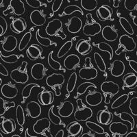 Vintage chalk contour vegetable seamless pattern. Trendy background with chalk silhouette vegetables on black chalkboard. Seamless illustration for wrapping paper, restaurant menu pattern vector