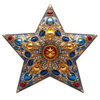 Star with Gold and Blue Jewels on Transparent Background png