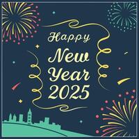 a poster for happy new year with fireworks in the background. vector