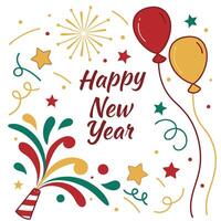 a card with a couple and balloons with the words happy new year on it vector