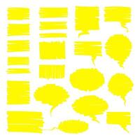 Highlighter pen yellow hand drawn set. Flat scribbled rectangle, square speech bubble and sketchy round talk clouds highlight hand drawings. scribbled illustration for office style design vector