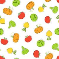 Harvest vegetable seamless pattern flat illustration. Natural colors food pattern design with pumpkin, tomato and broccoli, cabbage and turnip vegetable seamless texture for healthy diet decor vector