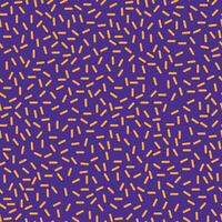 Stylish 1980s abstract memphis seamless pattern. Stylish minimal ornament with orange dashes on violet background. illustration in memphis art style for poster template or fabric print vector