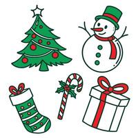 a snowman and a christmas tree are shown in a drawing. vector