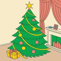 a drawing of a christmas tree with a star on the top. vector