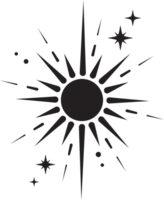 Line icon of star. Y2k shiny element. Sparkles and glitter symbol. Retro graphic of minimal figure. Magic black twinkles sun and moon with cosmic orbits png