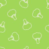 Broccoli silhouette seamless vegetable pattern flat illustration. Fresh food pattern in white and green colors with outline broccoli vegetable seamless element for fabric print or wallpaper vector