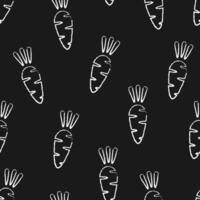 Seamless organic chalk silhouette carrot vegetable pattern. Retro style background with chalk contour carrot vegetables on black chalkboard. Seamless illustration for vegetarian menu pattern vector