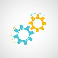 Industrial gears business illustration. Teamwork concept design element with orange and blue cog and gear signify human cooperation. Cogwheel graphic for modern background or sign template vector