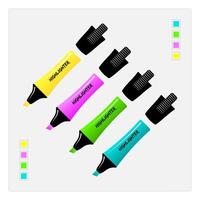 Colorful highlighter pen set. Realistic highlight permanent marker collection in pink and green, blue and yellow colors. illustration for business presentation or school note style design. vector