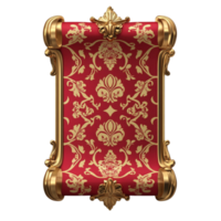 Golden scroll with red damask pattern png