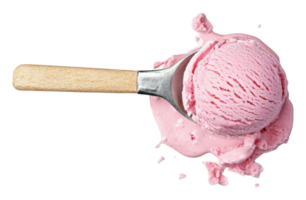 Scoop of pink ice cream with wooden handle png