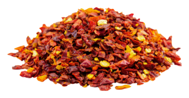 Dried red chili flakes in a vibrant pile png