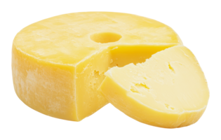 Cheese round with a slice cut out, ready to eat png