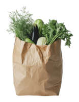 Fresh vegetables packed in a brown paper bag png