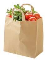 Fresh tomatoes and greens in a paper bag png