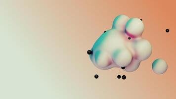 Liquid fluid dynamic abstract animated white metaball floating spheres blobs drops bubbles in transition deformation beige background with black little pearls 3d render for presentation business adds photo