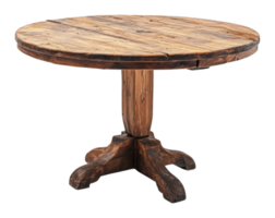 Rustic round wooden table with sturdy base png