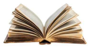 Old book with worn pages opened on a table png